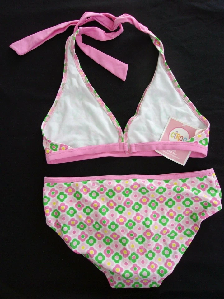 GIRLS SIZE 10 12 *** 2 PC PINK, FLORAL PRINT BIKINI SWIM SUIT CLOTHING - NEW NWT - Image 2 of 2