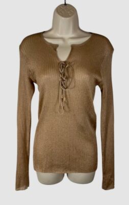Tom Ford Women's Beige Long Sleeve Lace-Up Blouse Top Size M