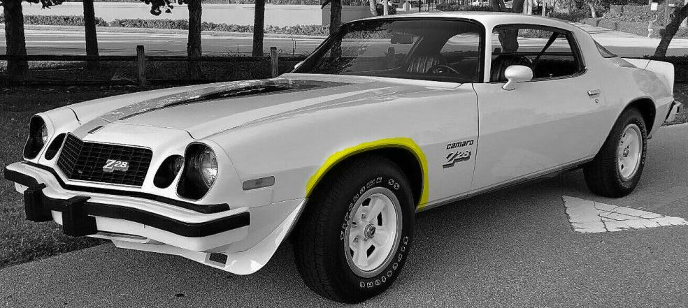 77 Chevrolet Camaro Z-28 Yellow Orange LH Fender Pin Stripe Decal