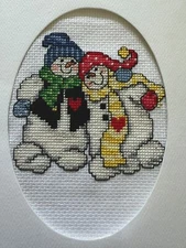 COMPLETED FINISHED CROSS STITCH CARD "CHRISTMAS BOW”