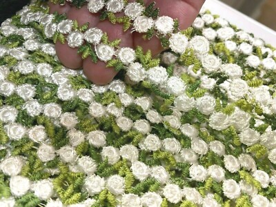 vintage floral rococo trim 3/8'' cotton white green 1yd Czechoslovakia
