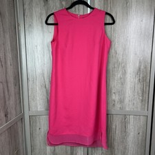 Vince Camuto Dress Sz 4 Sheath Hot Pink Knee Length Sleeveless Sheer Hem