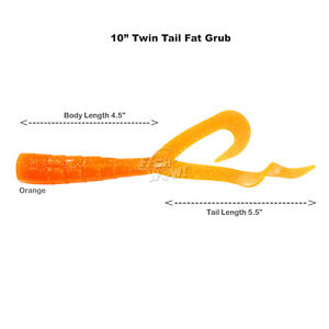 Fat Scampi Twin Tail Perch Grub Soft Bait Glow in dark lot with tail extend 10"