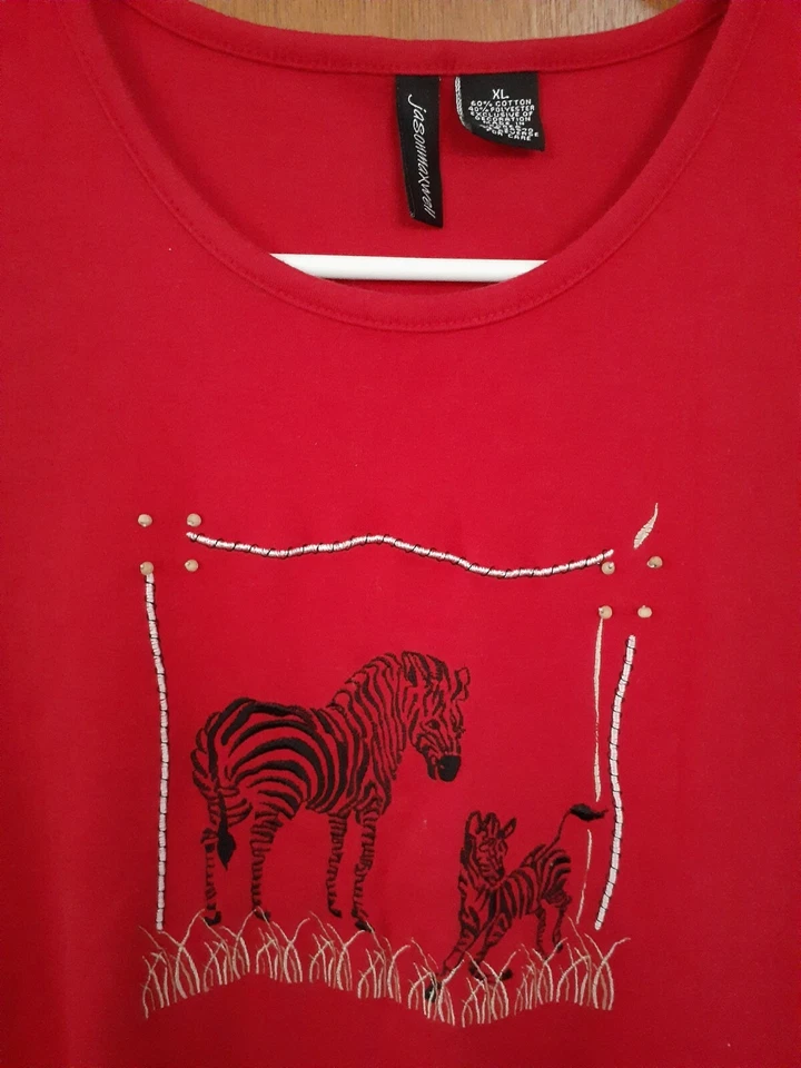 Jason Maxwell Womens Tank Top Embroidered Red Size XL Zebras Cotton Polyester  - Image 2 of 3