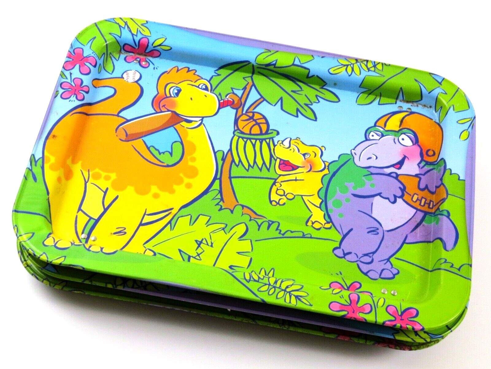 Kids Dinosaur Graphic Vintage Metal TV Lap Trays, Folding Legs, Lot of