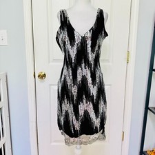 SNAP METALLIC BLACK AND SILVER SHEER SHEATH LITTLE BLACK DRESS LARGE