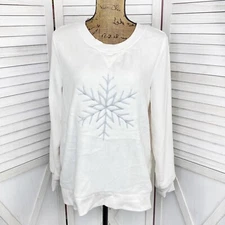 Wondershop Sweater Womens Large White Silver Snowflake Fuzzy Fleece Fur Lined