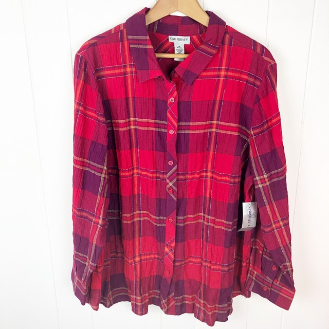 plus size red button down shirt