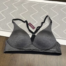 Adore Me Bra NWT 34A Gray & Black Padded New Plunge & Racer Back