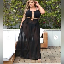 Fashion Nova l NWT Summer With You Sheer Maxi Cover Up Dress Orange 2X