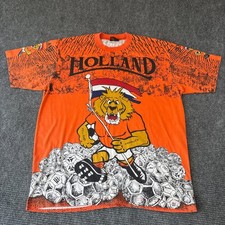 Vintage Spirit Sport Holland Soccer Lion All Over Print T-Shirt Orange Mens XL