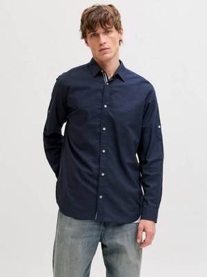Jack & Jones Henry Slub Details Shirt Ls Blau - Größe L Herrenbekleidung Hemden