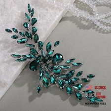 Rhinestones Beads Headband Handmade Crystal Hair Piece for Wedding Brides Green