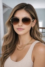 Women Aviator Sunglasses Gold Metal Brown Lens UV400 Animal Print
