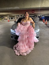 sherri hill pink off the shoulder beautiful flowy dress only worn once 