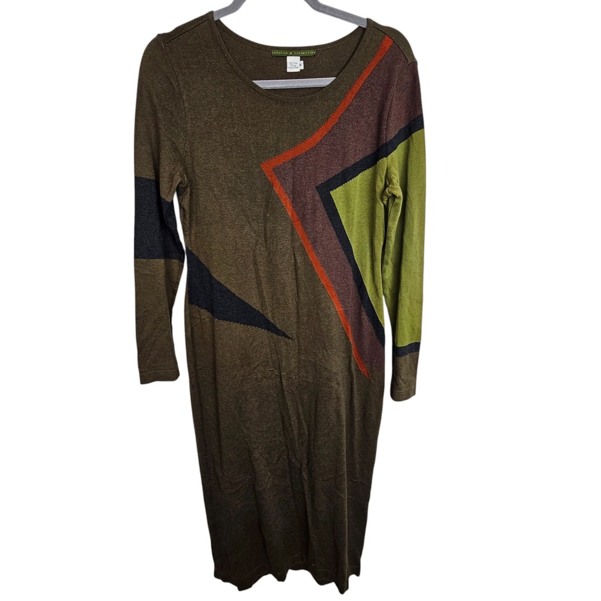 knitted dress knee length Peruvian Connection Sweater Dress Knit Dress Dress M Green Due_for_release