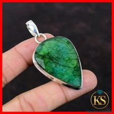Sterling Silver Pear Zambian Emrald Stone Engagement Wedding Bezel Wife Pendant