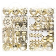 Christmas Tree Ornaments, 155ct White and Gold Shatterproof Christmas Tree De...