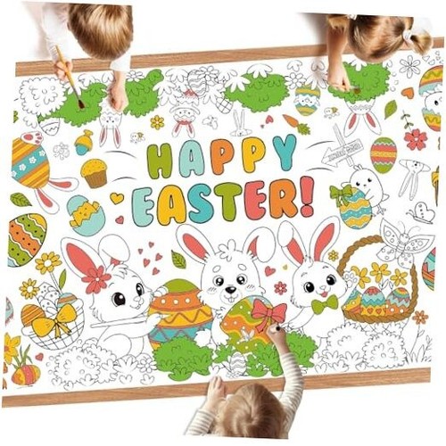 Giant Easter Coloring Poster - Large Happy Easter Coloring Tablecloth for