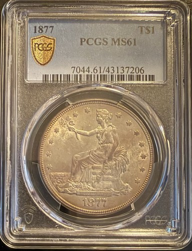 1877 Trade Silver Dollar PCGS MS61.  Nice Reverse Toning!