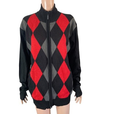 Y2K SouthPole Collection Argyle Sweater Mens Large Black Red Gray