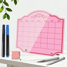 Calendar Dry Erase Board Acrylic Desk Whiteboard Pink 12" x 10"
