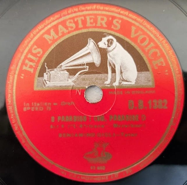 M'Appari & O Paradiso 78 RPM 1939 England Benjamino Gigli Tenor D.B. 1382 RCA - Image 3 of 3