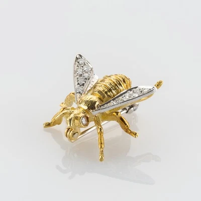 Bienen-Brosche aus 750er Gelbgold und Weißgold mit 0.30 ct Brillanten - Bild 1 von 4