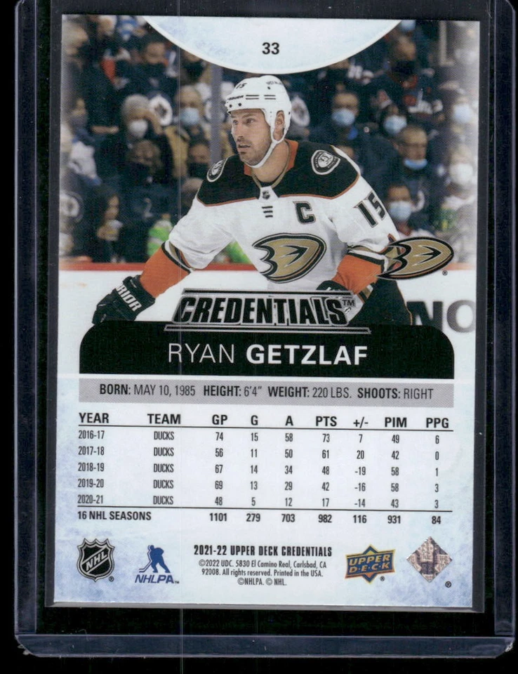 2021-22 Upper Deck Credentials #33 Ryan Getzlaf A-3 - Image 2 of 2