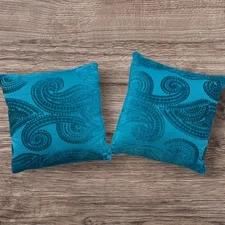 Pier 1  Vibrant Teal Throw Pillows Square 17 Inch Set of 2  Raised Design