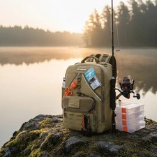 KarryAll Water-Resistant Fishing Tackle Backpack with Rod Holder, 40L Capacity