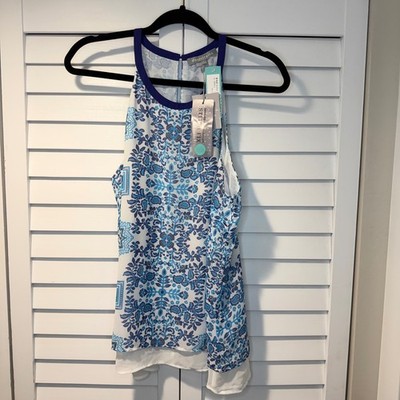 Daniel Rainn Norberta Halter Neck Top Cobalt Blue White Paisley Floral L NEW