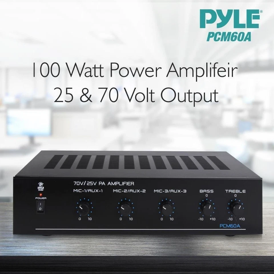 NEW Pyle 100 Watt Power Amplifier with 25 & 70 Volt Output - Black PCM60A - Image 2 of 4