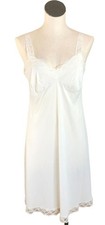 Vintage Full Slip White Lace Womens Medium Nylon Lingerie Bust 32" Made USA