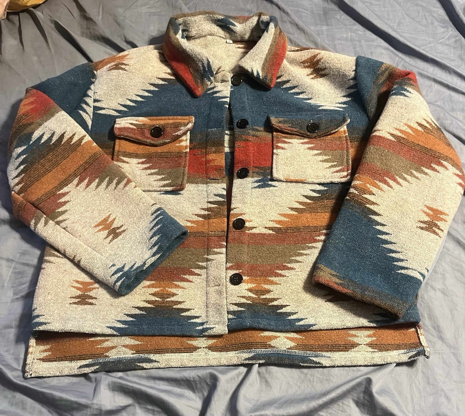 Southwestern Geometric Pattern Collared Button Ja… - image 1