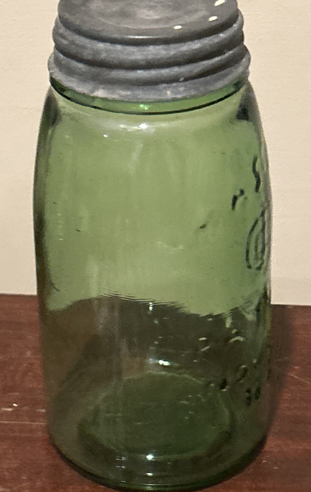 Vintage  Green Quart Mason's Patent Nov 30 1858 Canning Jar Zinc Lid H362