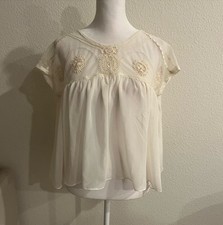 FARM Rio Cream Sheer Blouse with Embroidery Size Medium