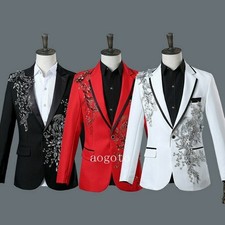 Men Sequin Embroidered Appliqu Suit Jacket Pants Dinner Wedding Prom Dress Sets
