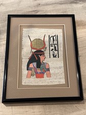 Egyptian Papyrus Handmade Framed Painting Ancient Egyptian Goddess Isis 5x7