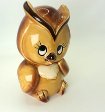 Vintage MCM Ceramic Owl Coin Bank 6" Tall From Japan
