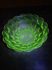 Vintage Uranium Glass Depression Bowl Scalloped Rim Vaseline Glass UV Reactive