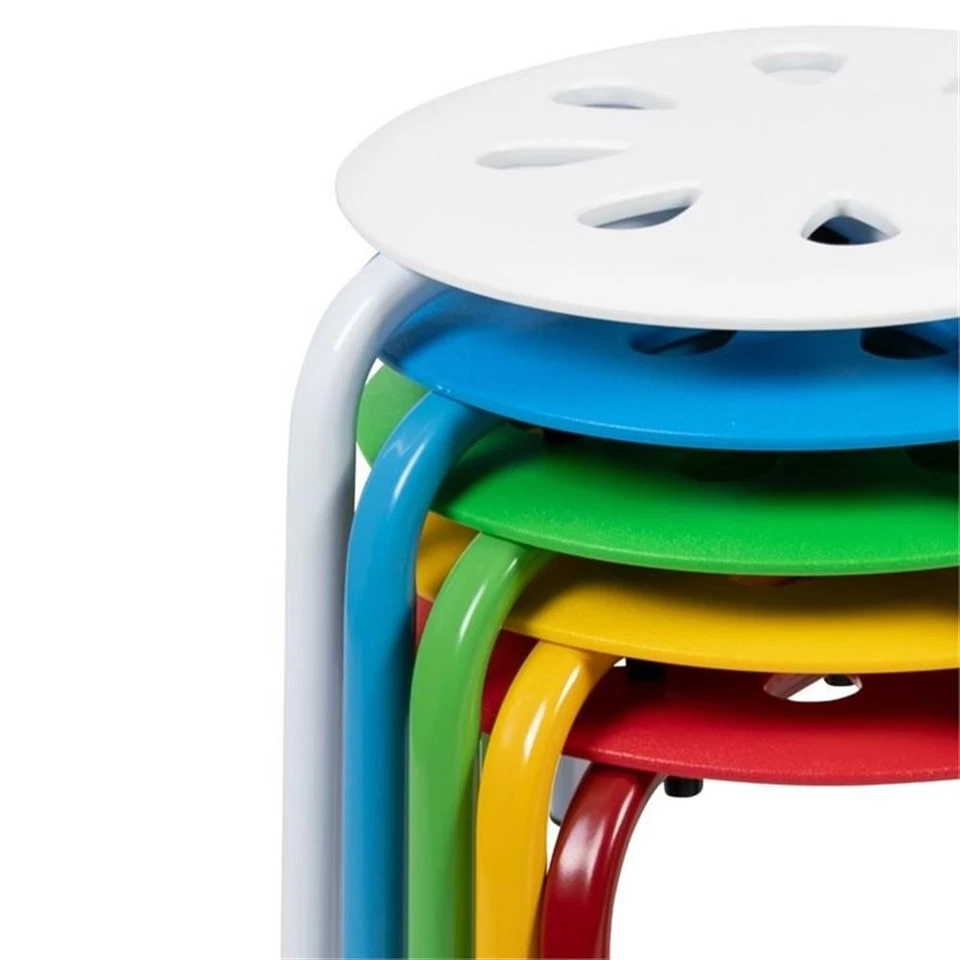 Flash Furniture 5 Piece 11.5" Plastic Multicolored Nesting Stack Stool Set - Image 4 of 4