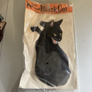 Vintage 29” Halloween Peck Jointed Black Cat Die Cut Flocked USA 1982