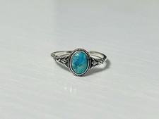 Sterling Silver Oval Cut Turquoise Solitaire Band Ring