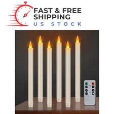 6 Pack 10" Battery Flameless Taper Candles w/ Remote Timer Christmas Decor