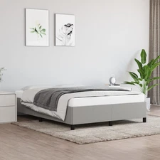 Bed Frame Light Grey Polyester, Plywood, Engineered Wood Full