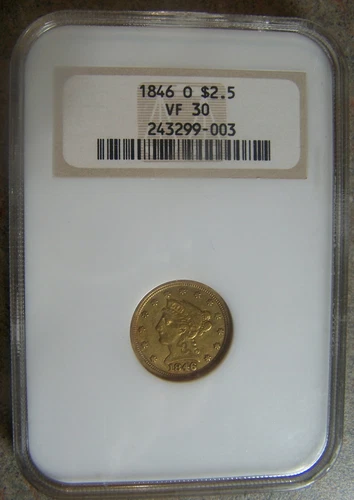 1846 O ~ $2.5 Quarter Eagle ~ Gold Coronet Type ~ NGC VF30 ~ RARE 62,000 Minted