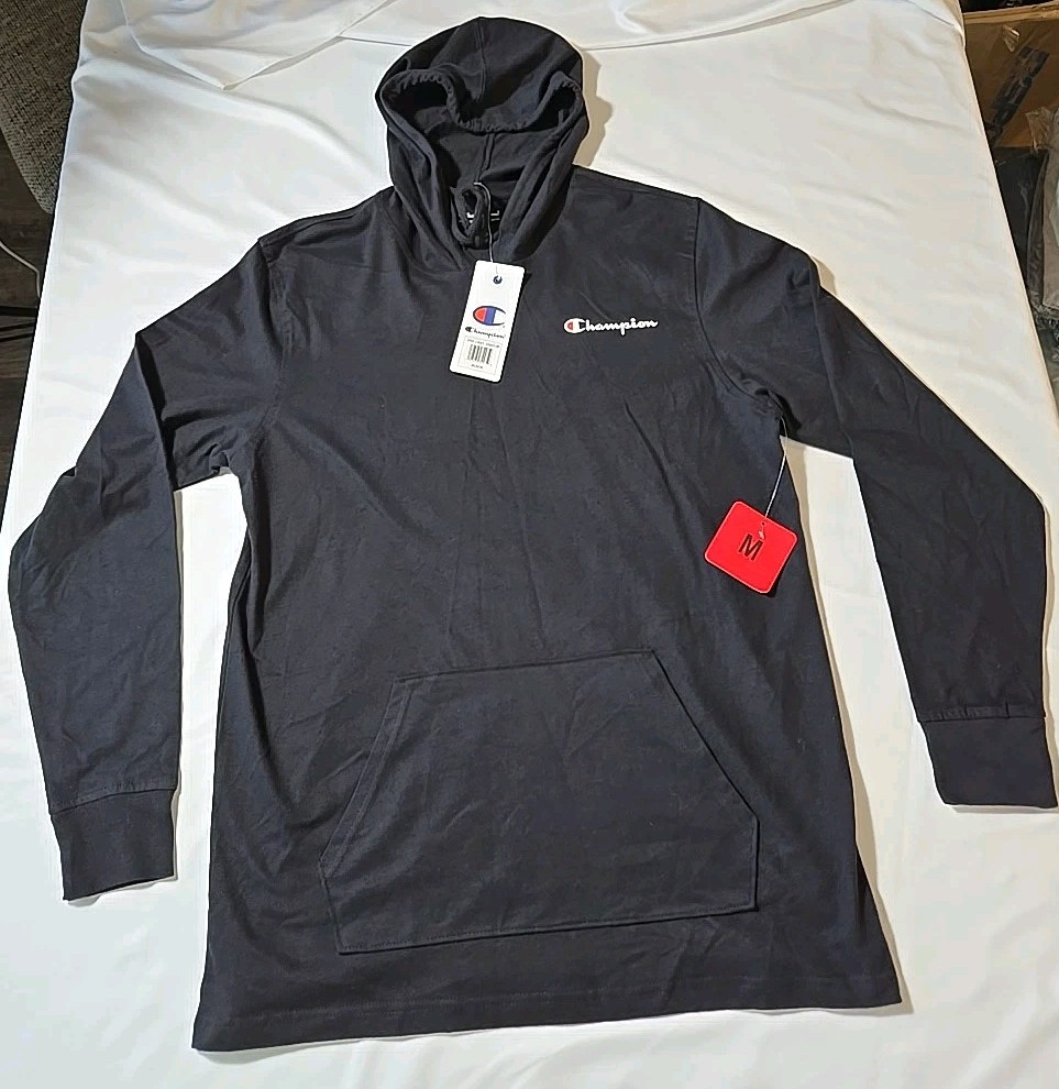 NWT Mens CHAMPION Black Jersey Pullover Hoodie Jacket Sweatshirt Sz Medium
