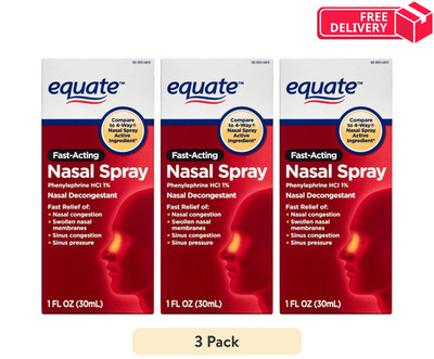 (3 pack) Equate Fast Acting Nasal Spray, Phenylephrne HCl 1%, 1 fl oz