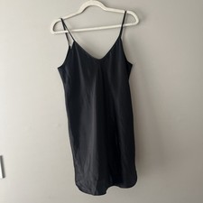Intimate Moods Black Satin Feel Nightgown Plunge Back Size Medium